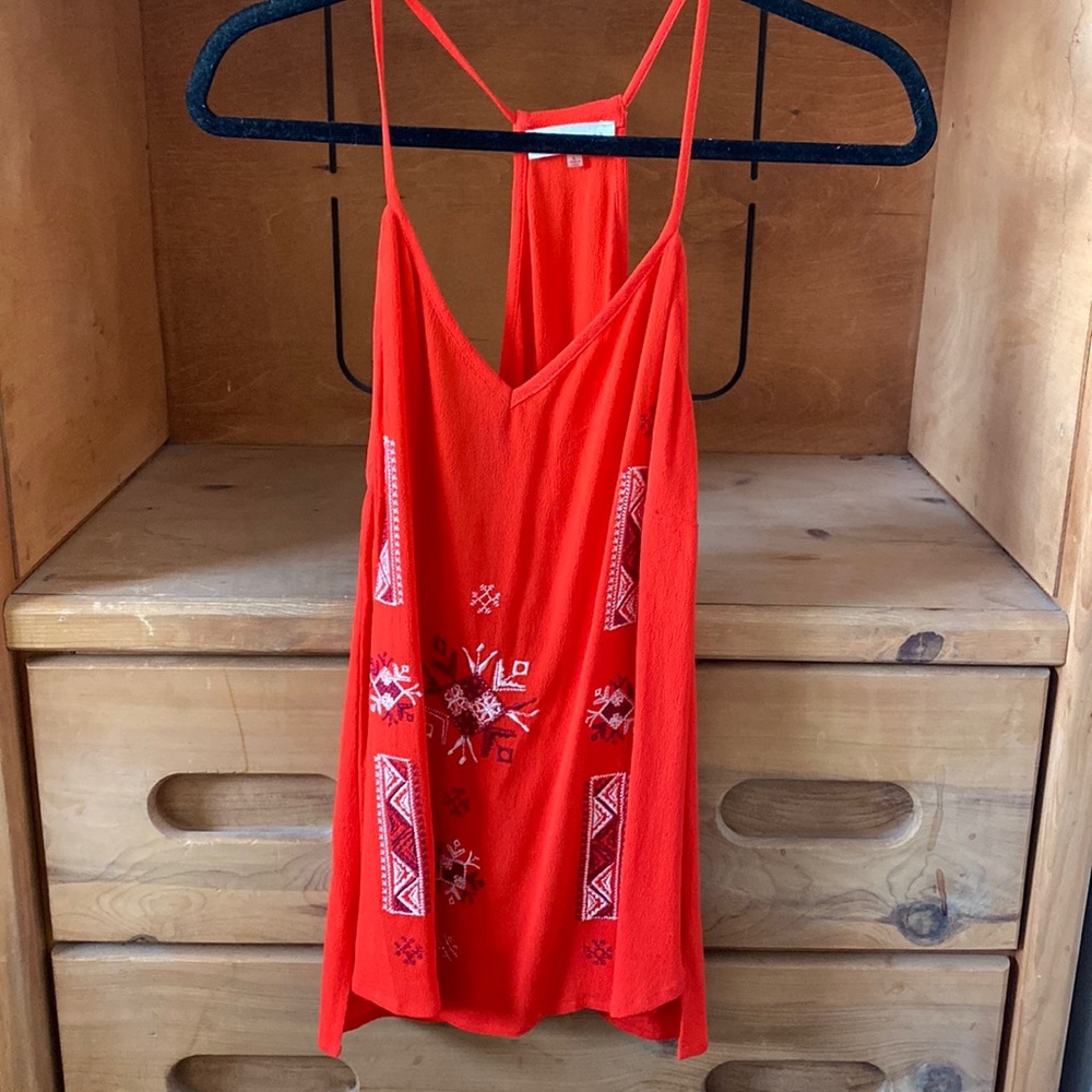Red Southwestern tank top.